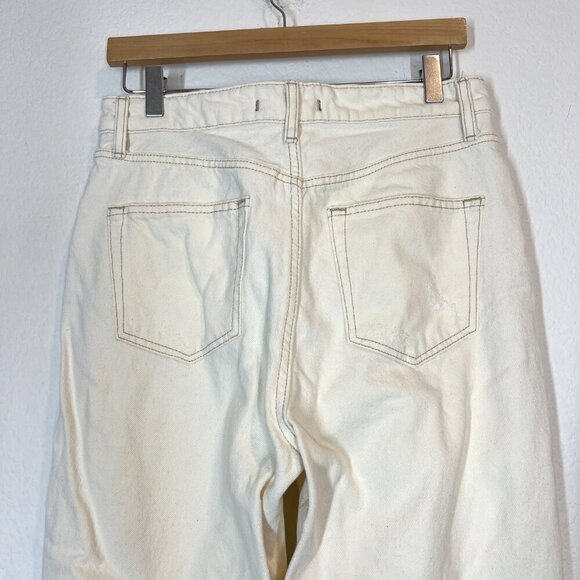 Free People Off White Wide Leg Cropped Jeans Distressed Button Fly 31 - Picture 5 of 9